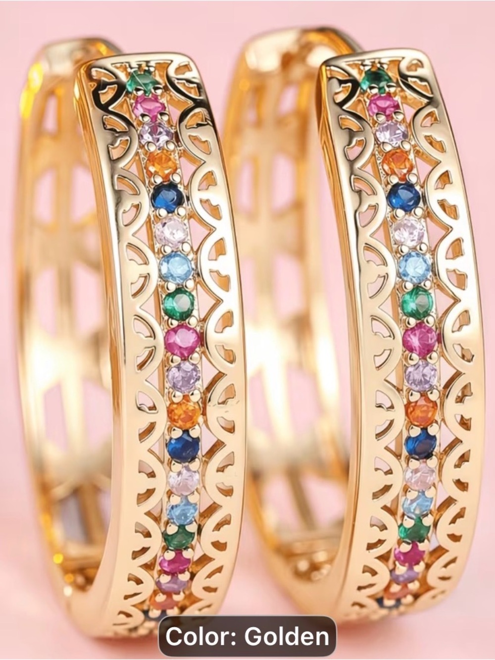 Golden Multicolor Gem Hoop Earrings - Women Jewelry